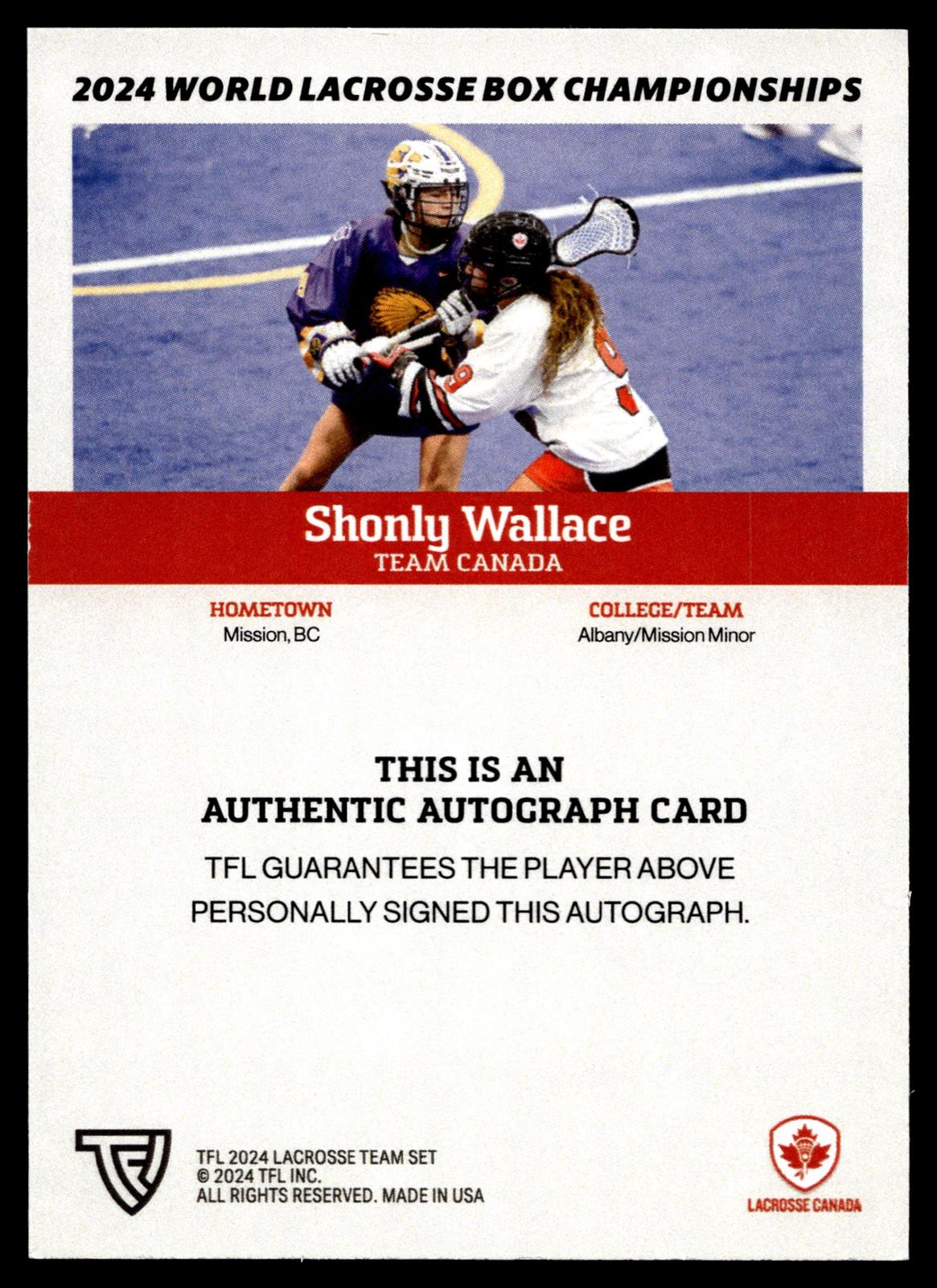 Shonly Wallace 2024 TFL WBLC Team Canada Base Auto