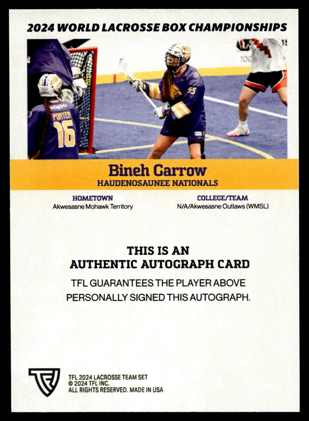 Bineh Garrow 2024 TFL WBLC Team Haudenosaunee Base Auto