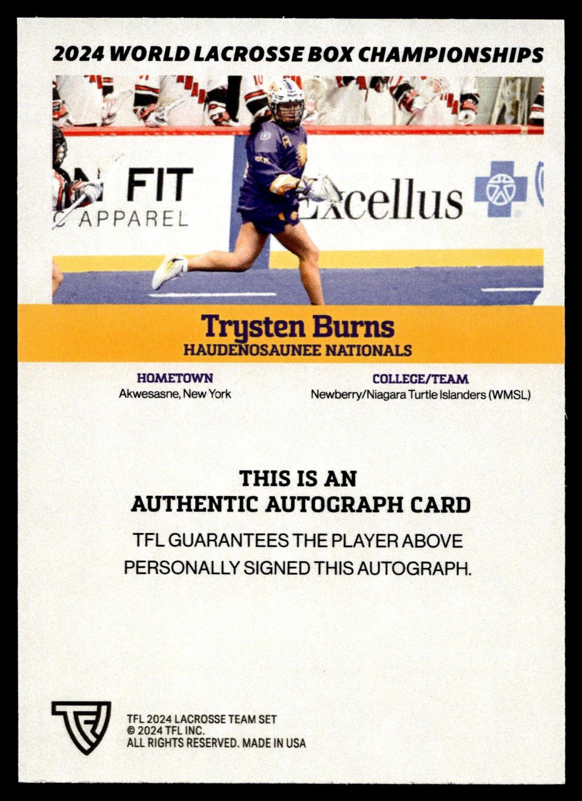 Trysten Burns 2024 TFL WBLC Team Haudenosuanee Base Auto