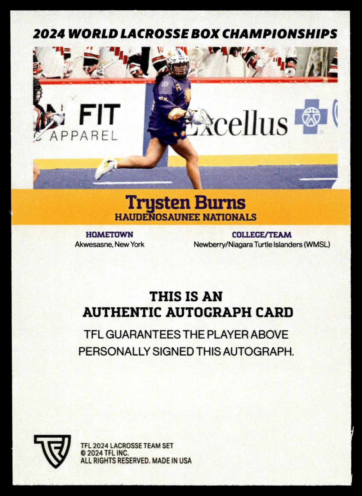 Trysten Burns 2024 TFL WBLC Team Haudenosaunee Base Auto