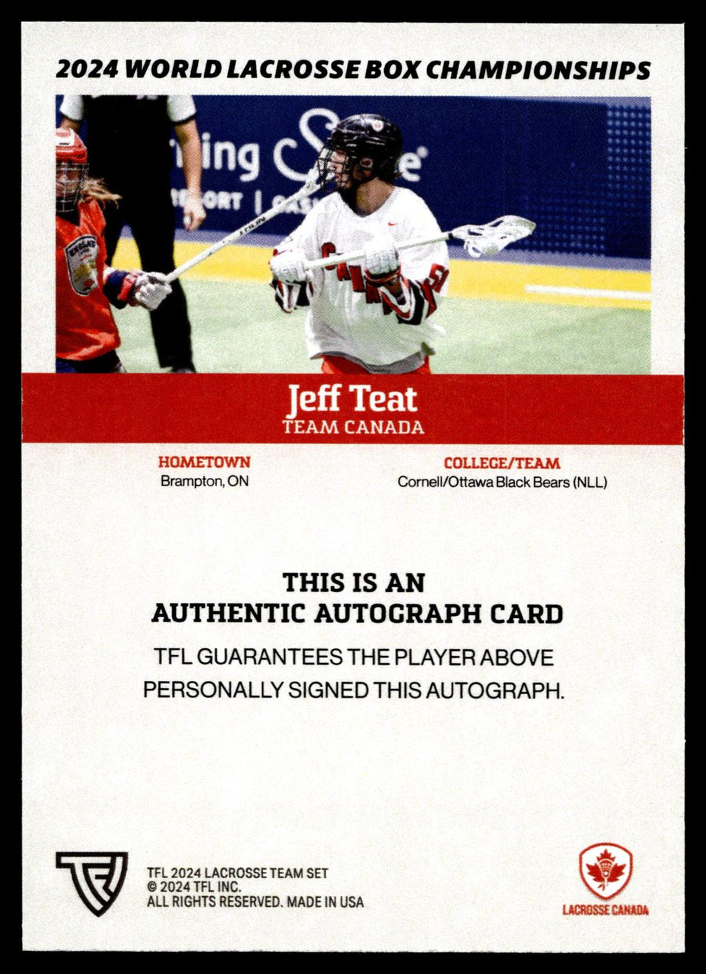 Jeff Teat 2024 TFL WBLC Team Canada Base Auto