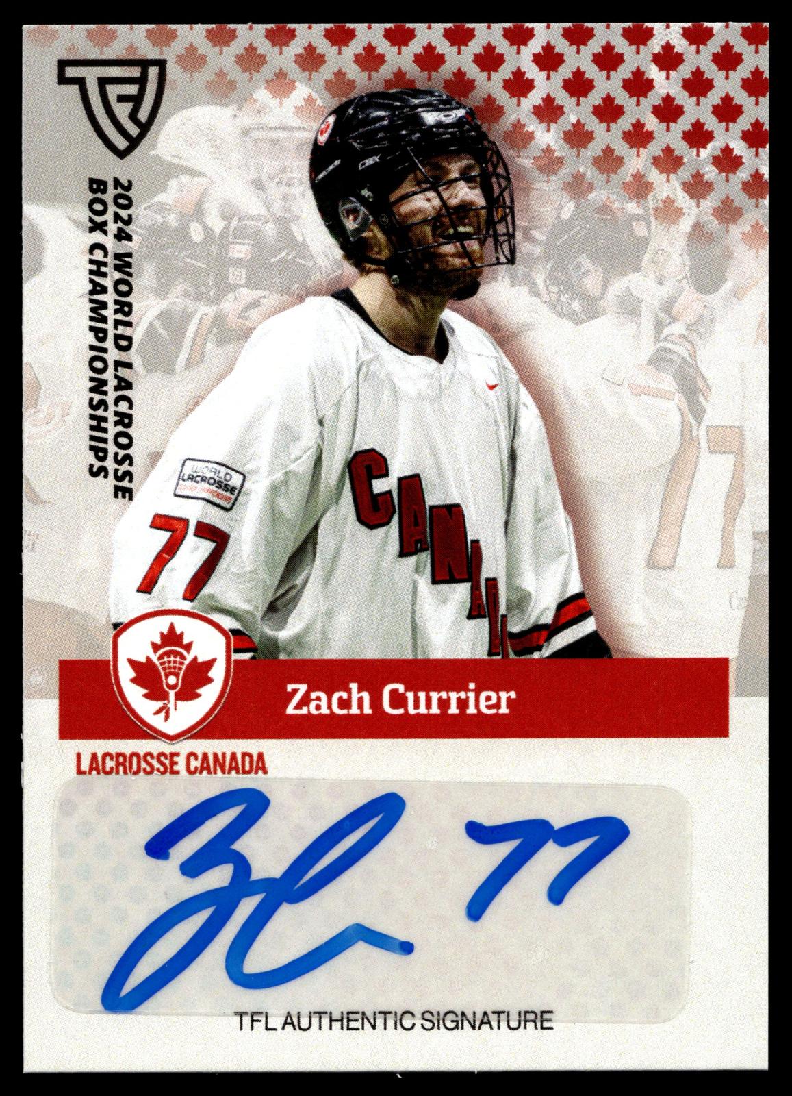 Zach Currier 2024 TFL WBLC Team Canada Base Auto