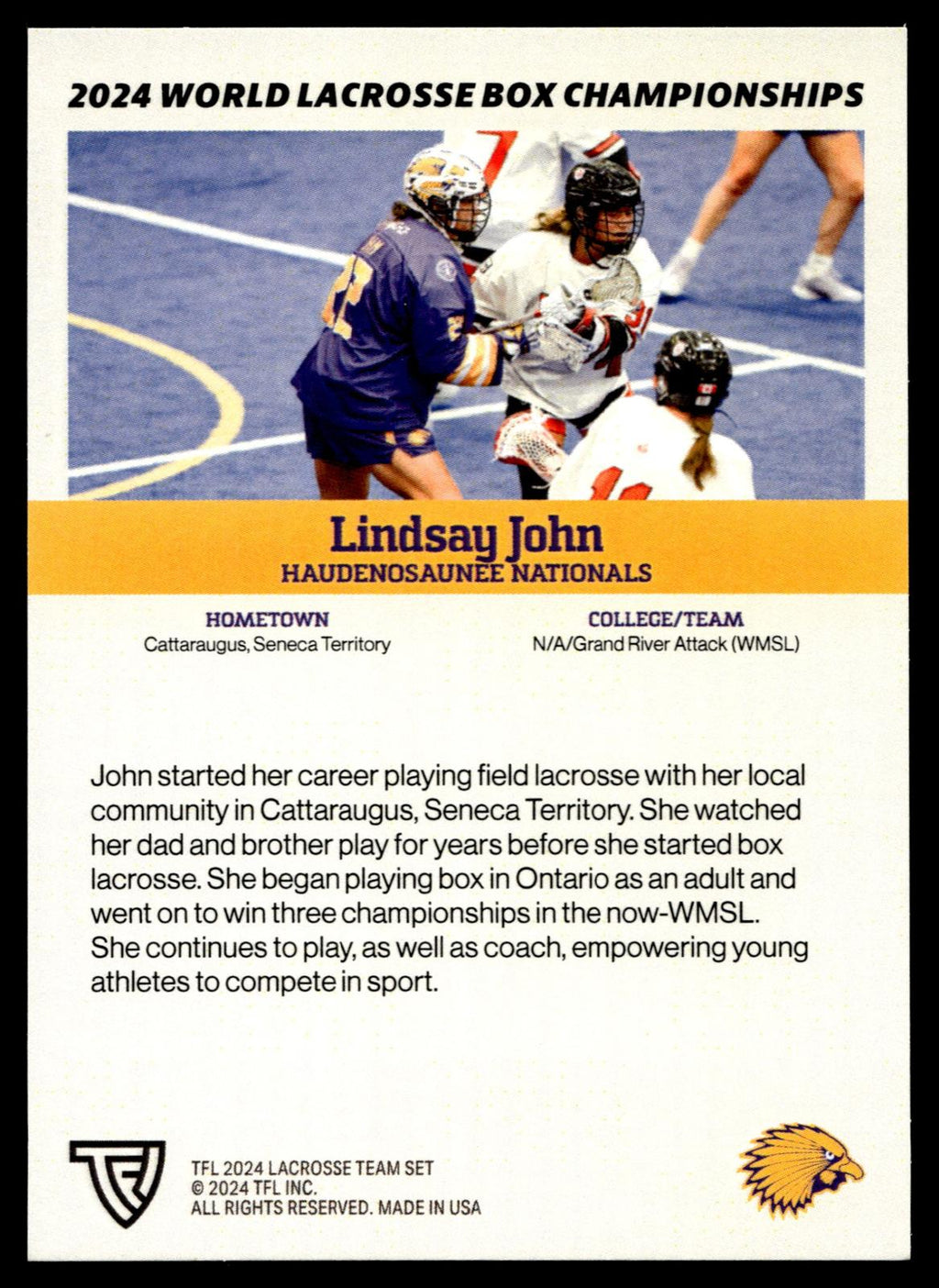Lindsay John 2024 TFL WBLC Team Haudenosuanee Silver 6/10