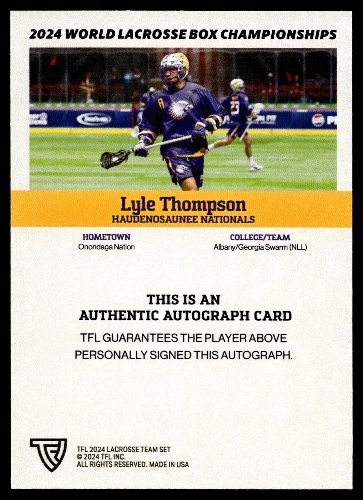 Lyle Thompson 2024 TFL WBLC Team Haudenosuanee Base Auto