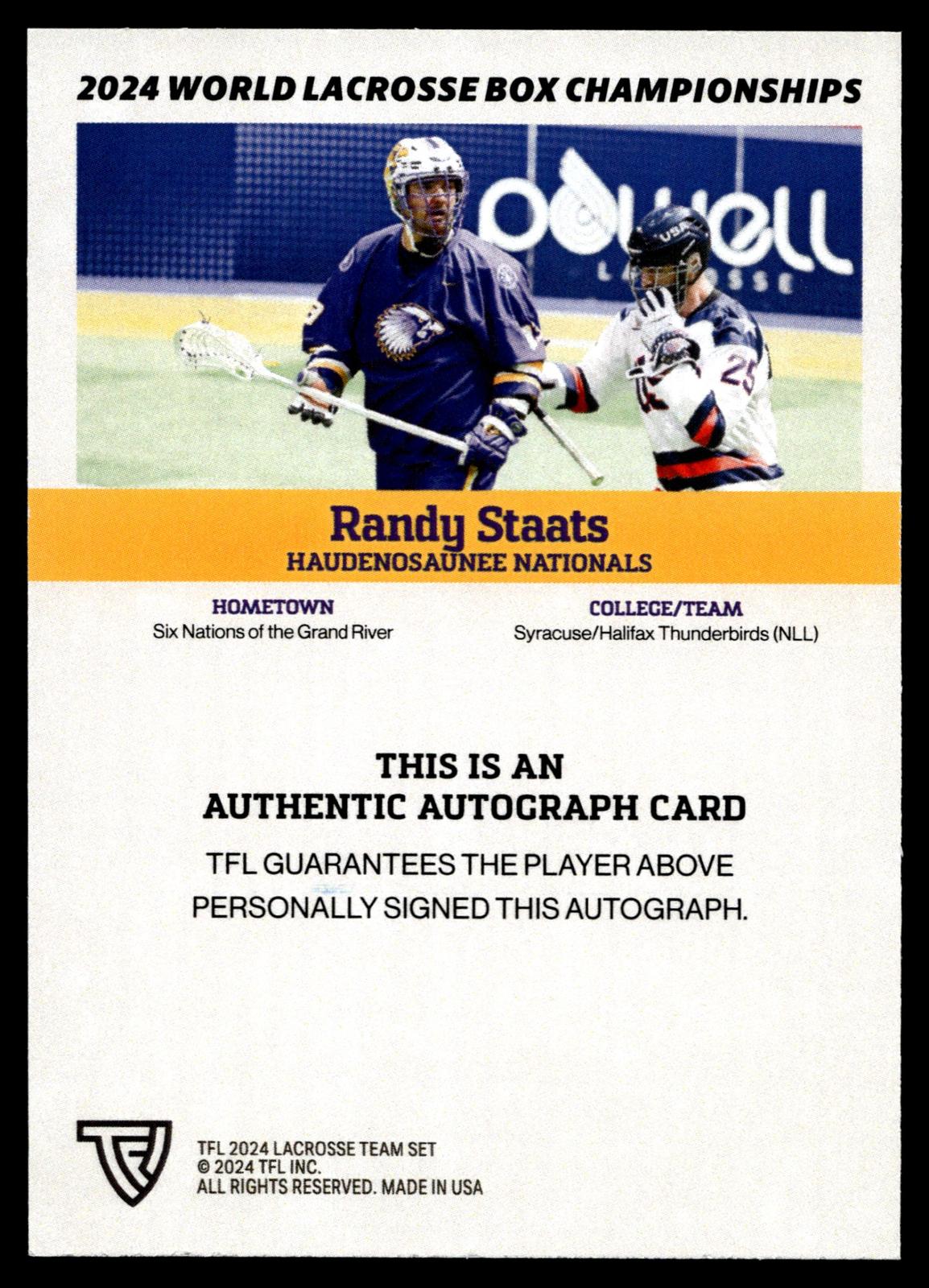 Randy Staats 2024 TFL WBLC Team Haudenosuanee Base Auto
