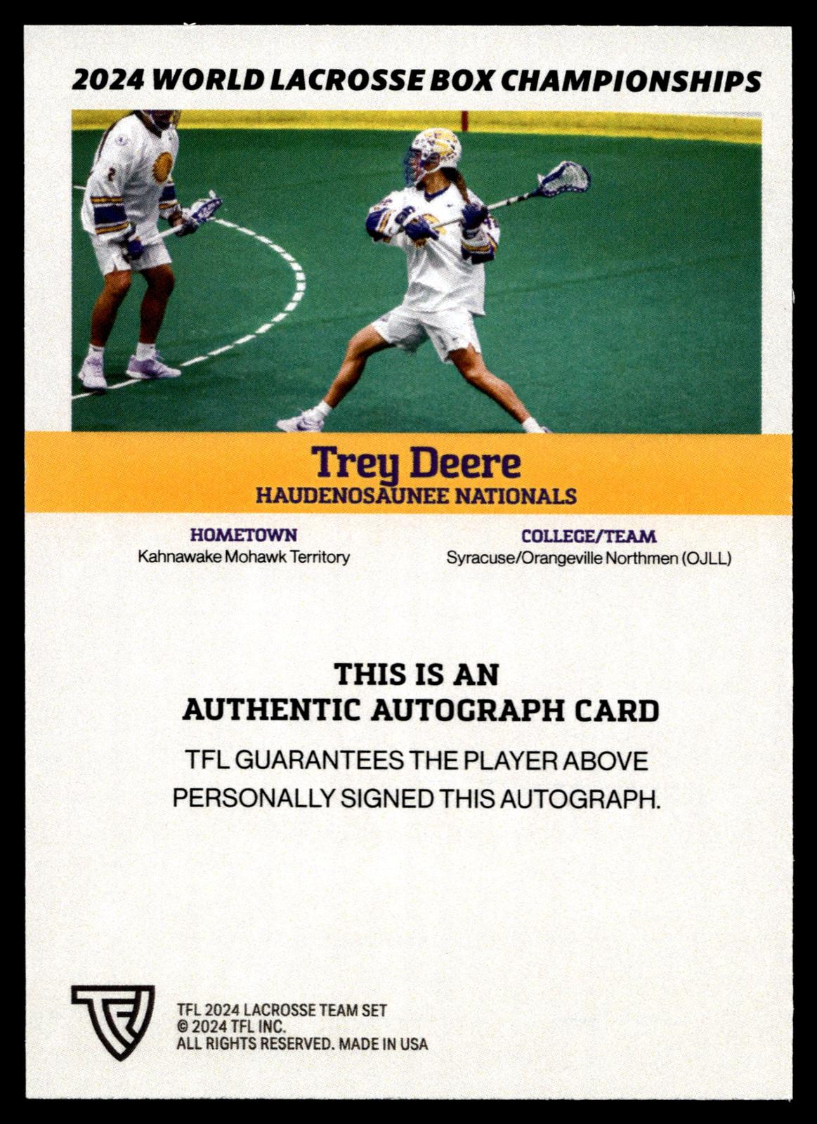 Trey Deere 2024 TFL WBLC Team Haudenosuanee Base Auto