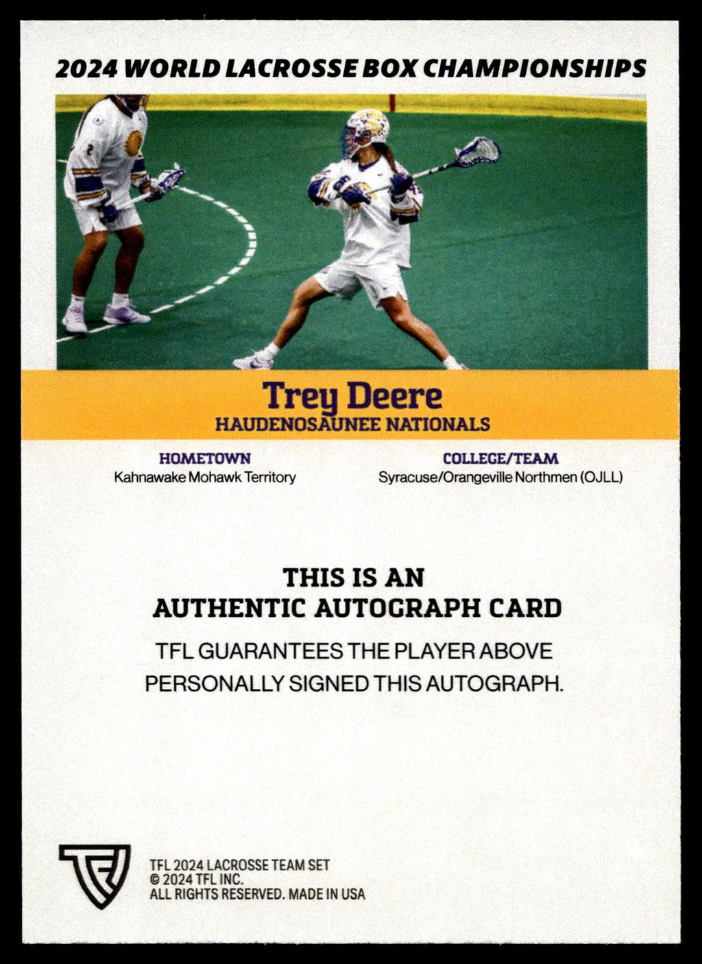 Trey Deere 2024 TFL WBLC Team Haudenosuanee Base Auto
