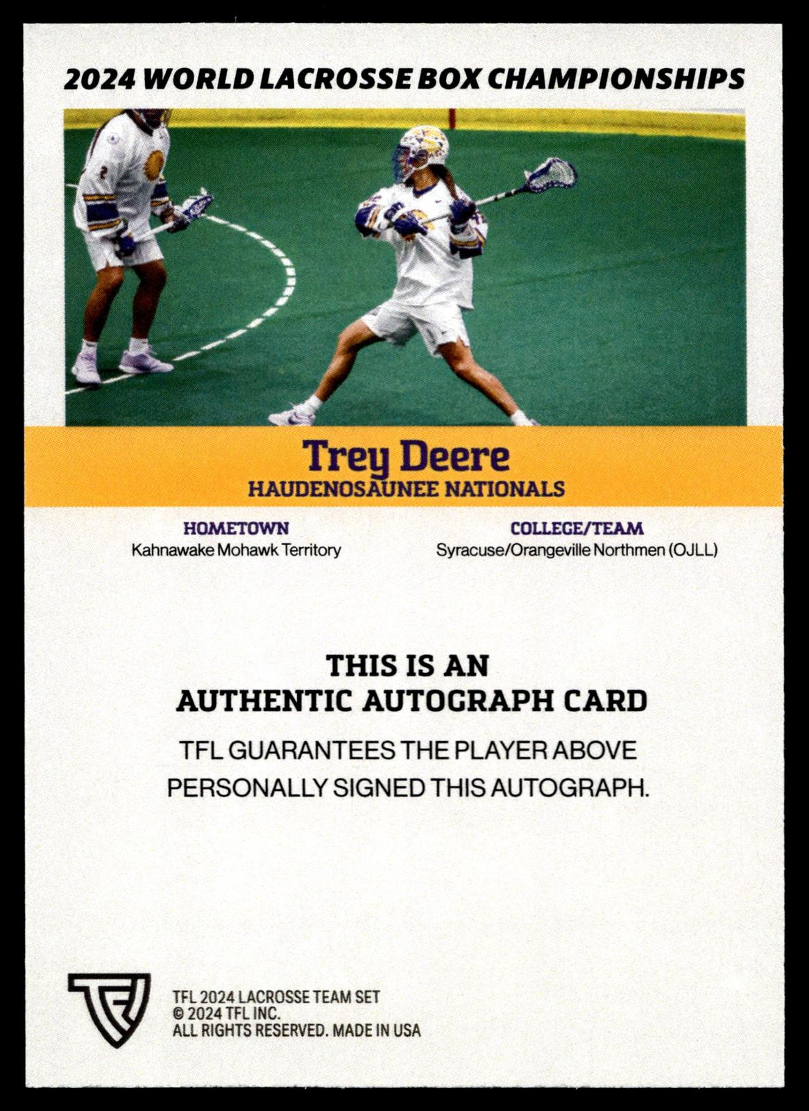 Trey Deere 2024 TFL WBLC Team Haudenosuanee Base Auto