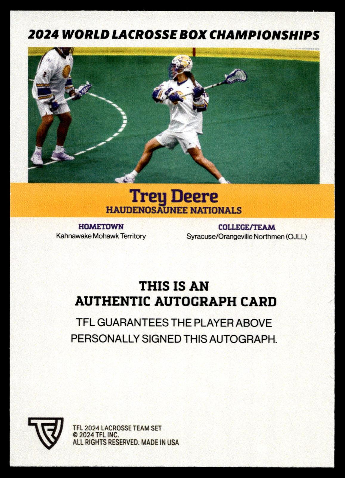 Trey Deere 2024 TFL WBLC Team Haudenosuanee Base Auto