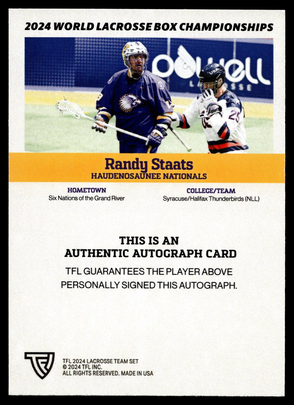 Randy Staats 2024 TFL WBLC Team Haudenosuanee Base Auto
