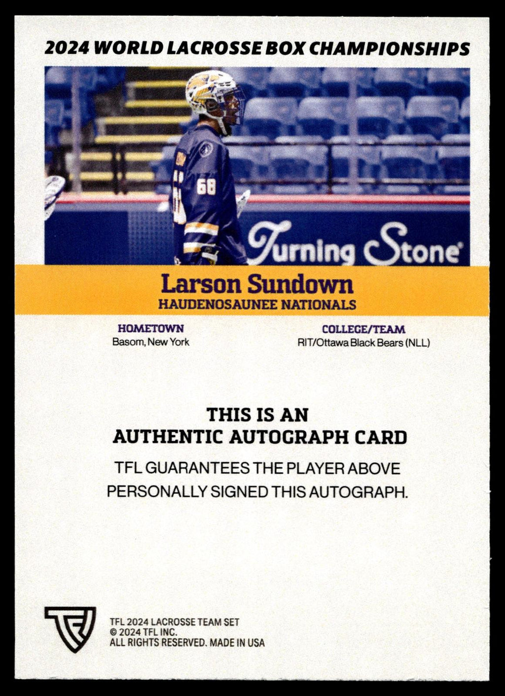 Larson Sundown 2024 TFL WBLC Team Haudenosuanee Base Auto