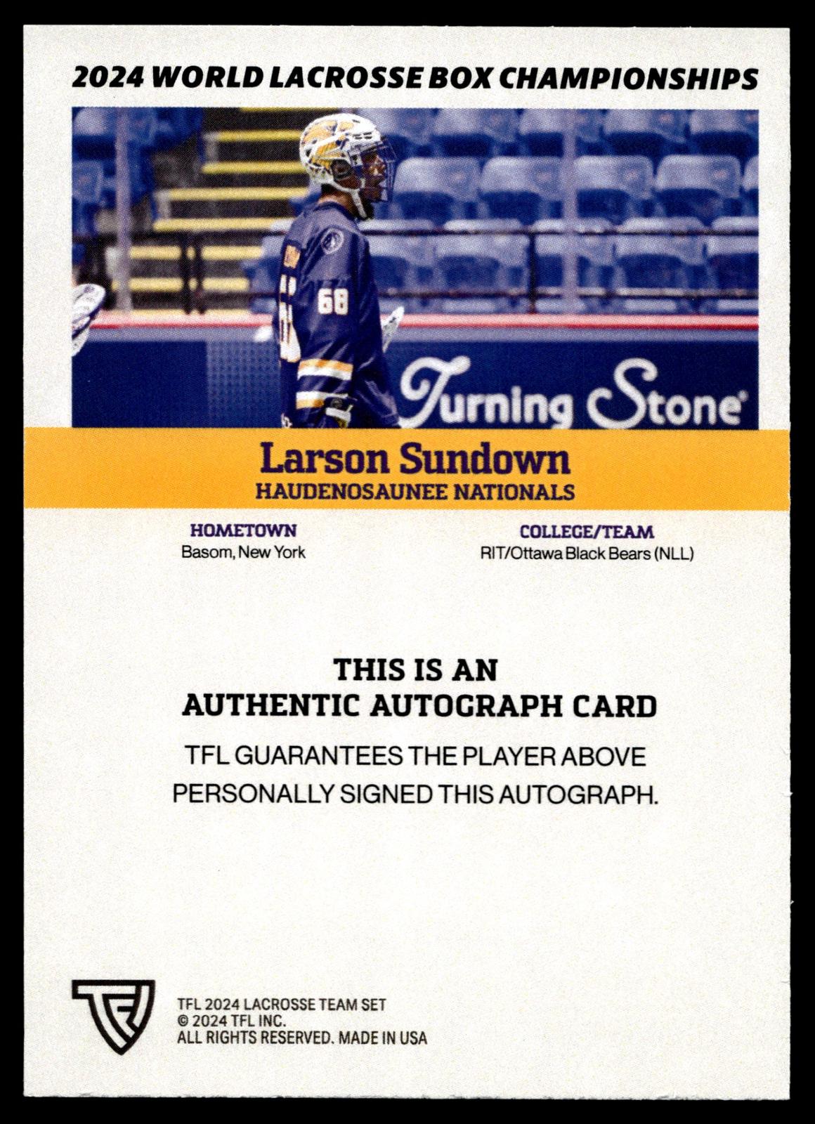 Larson Sundown 2024 TFL WBLC Team Haudenosuanee Base Auto