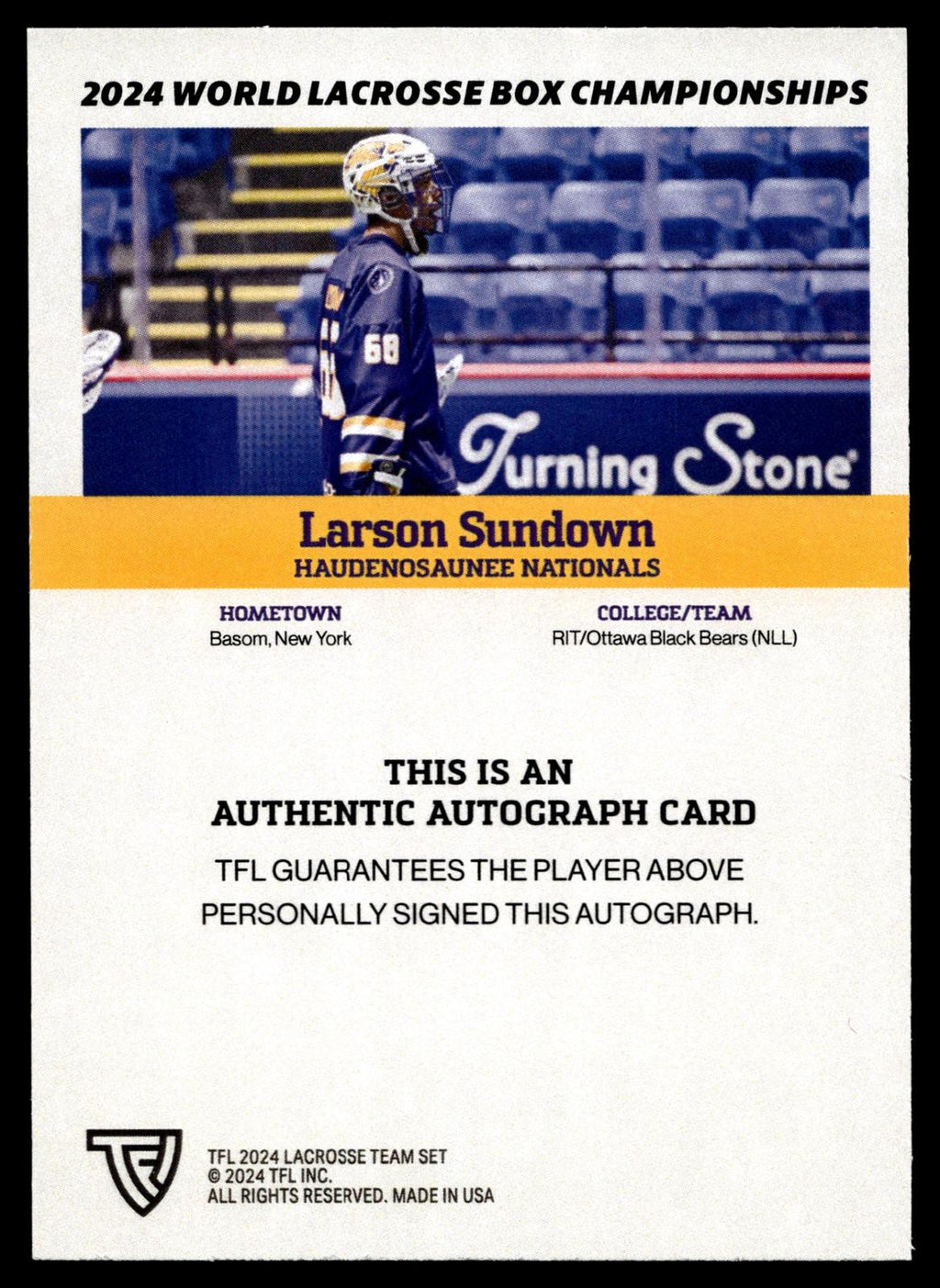 Larson Sundown 2024 TFL WBLC Team Haudenosuanee Base Auto