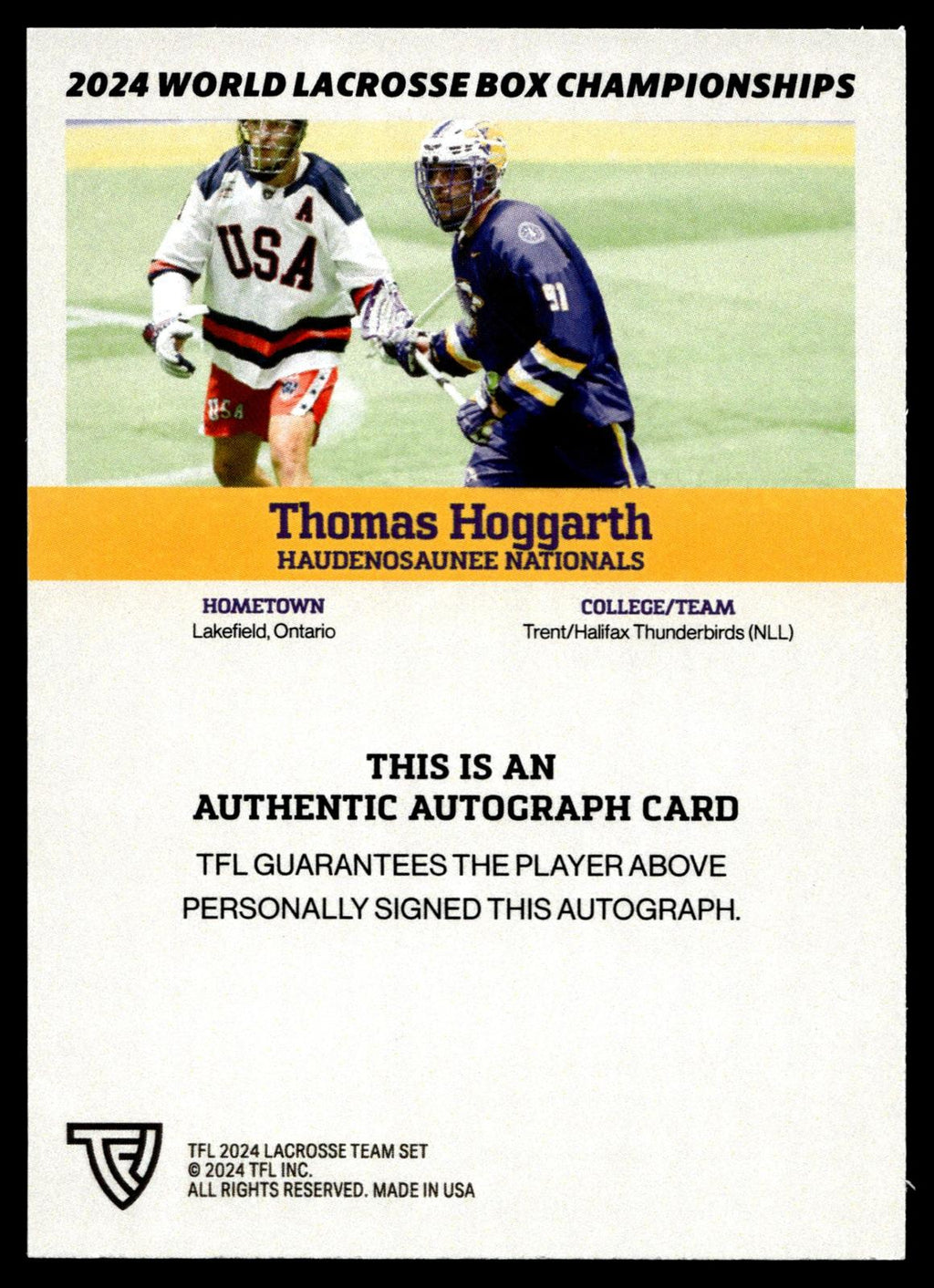 Thomas Hoggarth 2024 TFL WBLC Team Haudenosuanee Base Auto