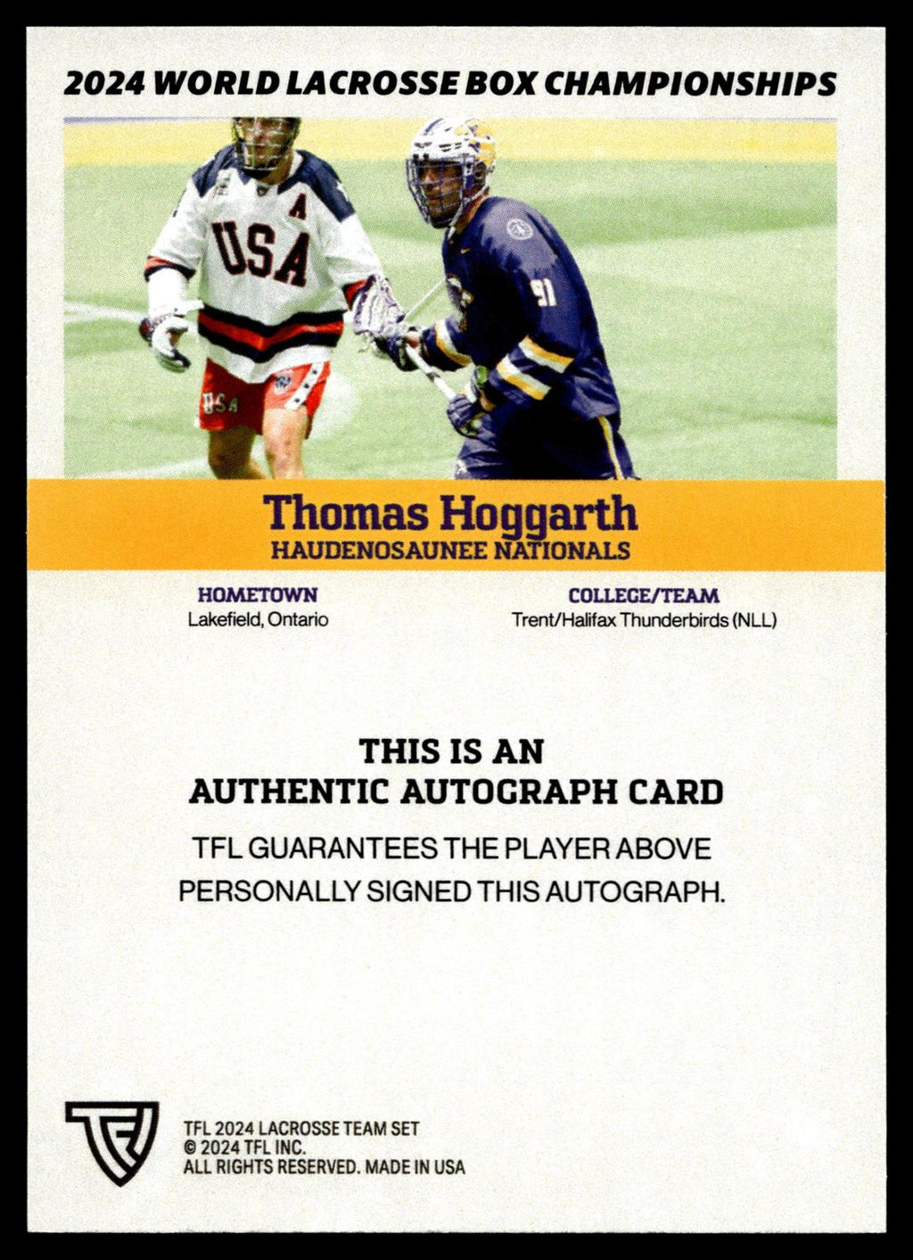 Thomas Hoggarth 2024 TFL WBLC Team Haudenosuanee Base Auto
