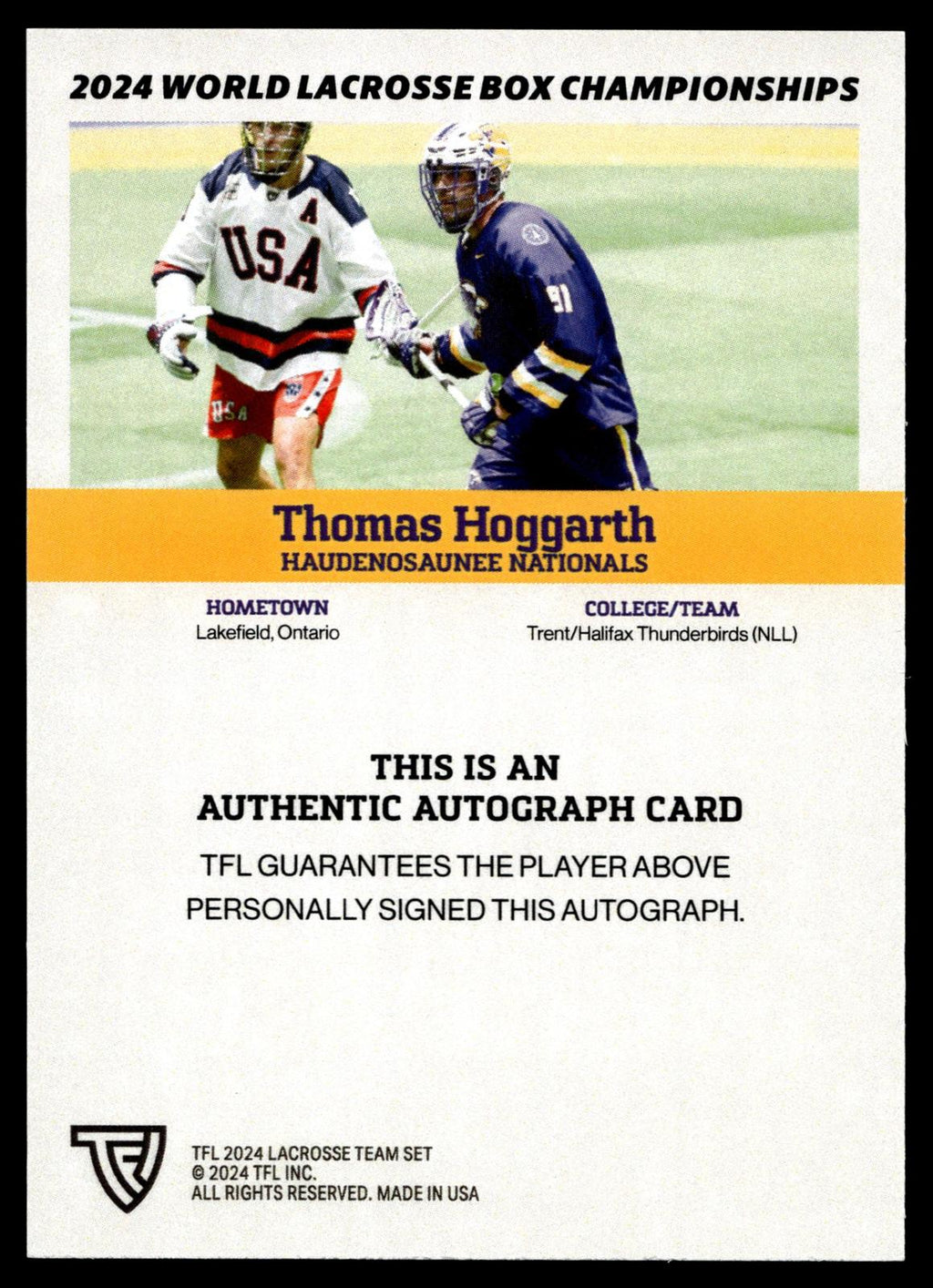 Thomas Hoggarth 2024 TFL WBLC Team Haudenosuanee Base Auto