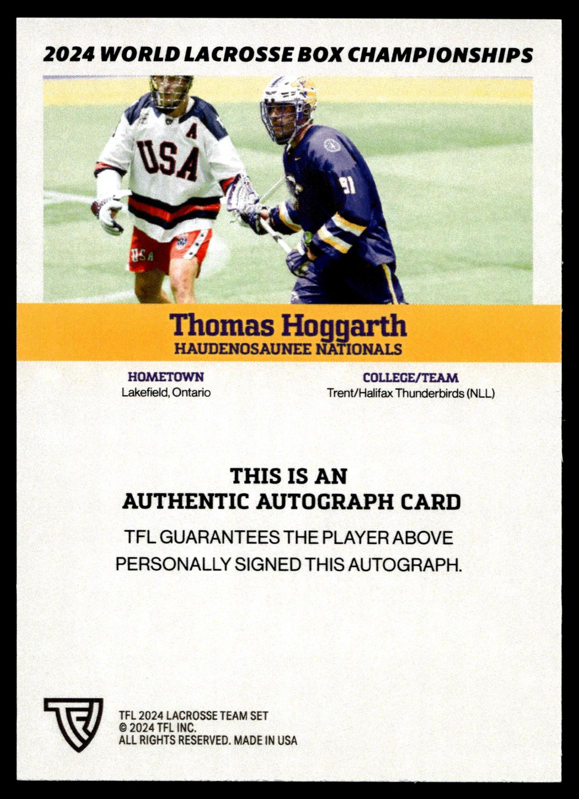 Thomas Hoggarth 2024 TFL WBLC Team Haudenosuanee Base Auto