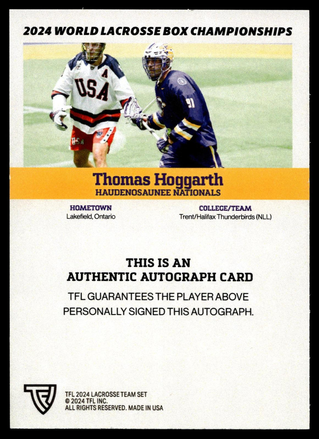 Thomas Hoggarth 2024 TFL WBLC Team Haudenosuanee Base Auto