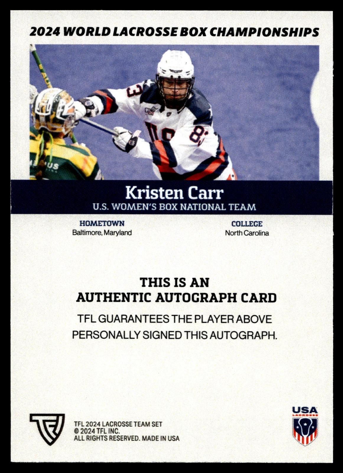 Kristen Carr 2024 TFL WBLC Team USA Base Auto