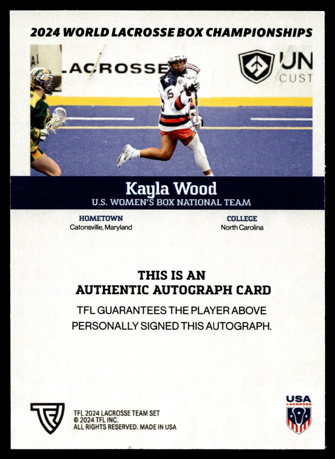 Kayla Wood 2024 TFL WBLC Team USA Base Auto