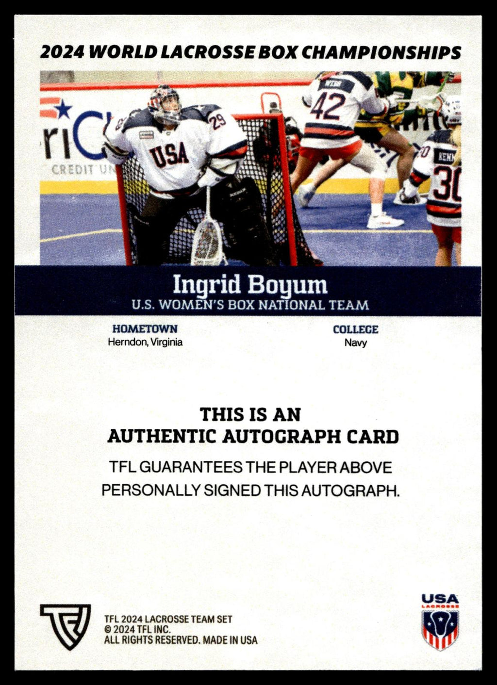 Ingrid Boyum 2024 TFL WBLC Team USA Base Auto