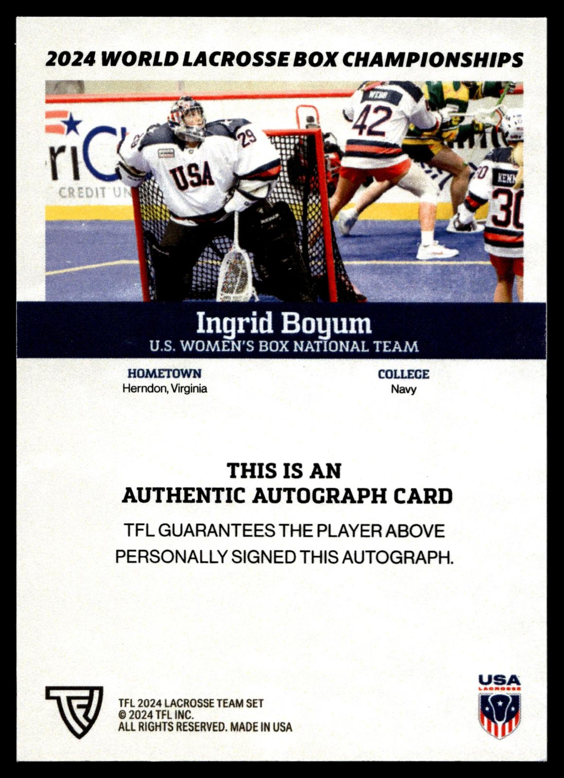 Ingrid Boyum 2024 TFL WBLC Team USA Base Auto