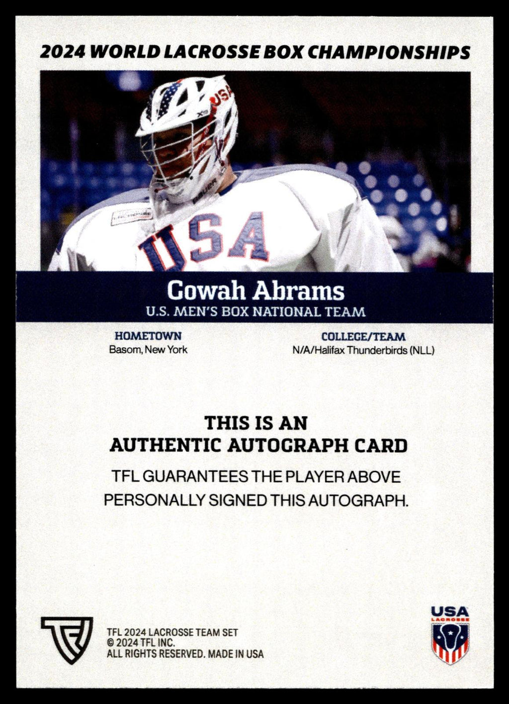 Gowah Abrams 2024 TFL WBLC Team USA Base Auto