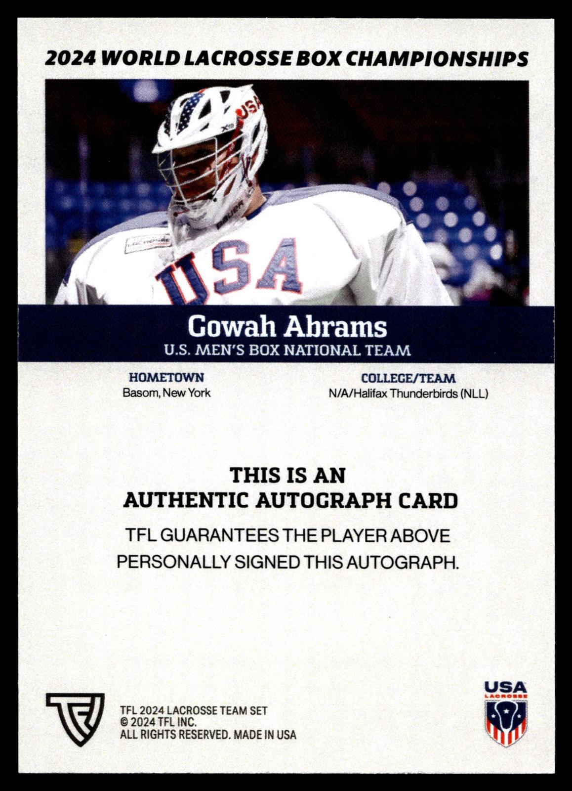 Gowah Abrams 2024 TFL WBLC Team USA Base Auto