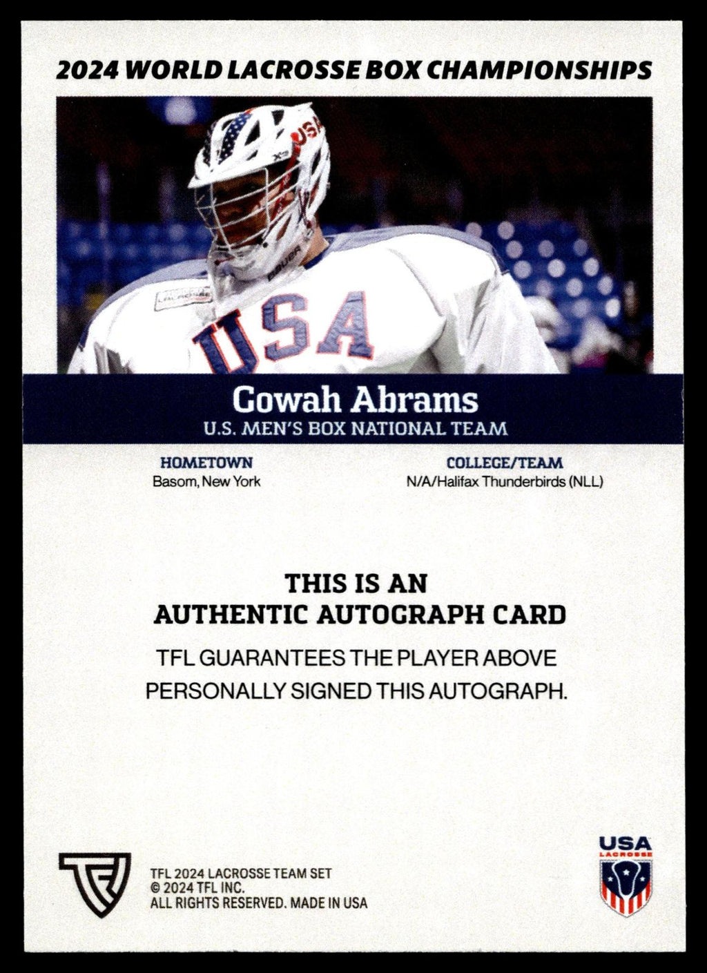 Gowah Abrams 2024 TFL WBLC Team USA Base Auto