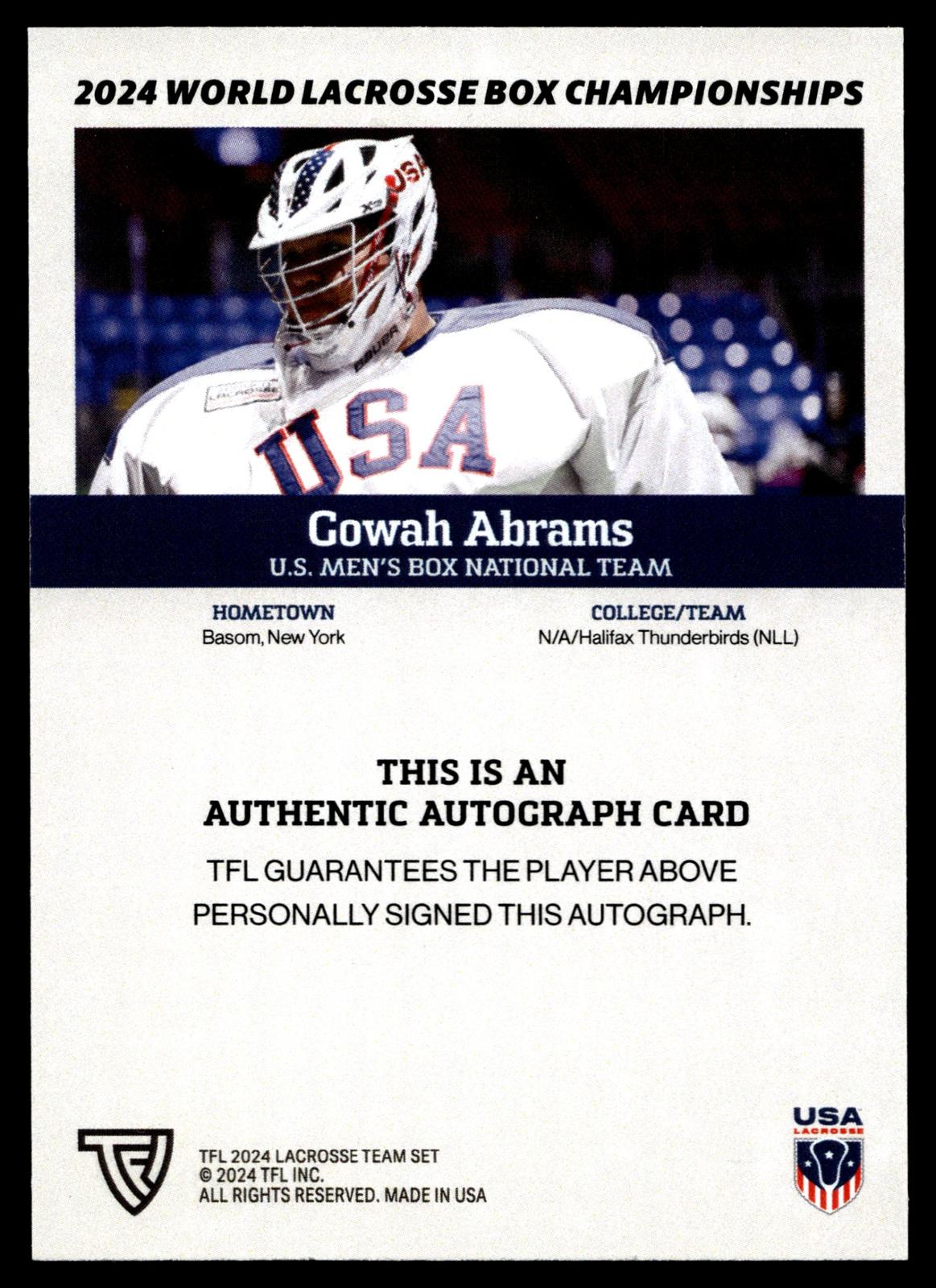 Gowah Abrams 2024 TFL WBLC Team USA Base Auto