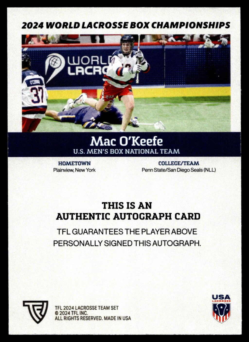 Mac O'Keefe 2024 TFL WBLC Team USA Base Auto