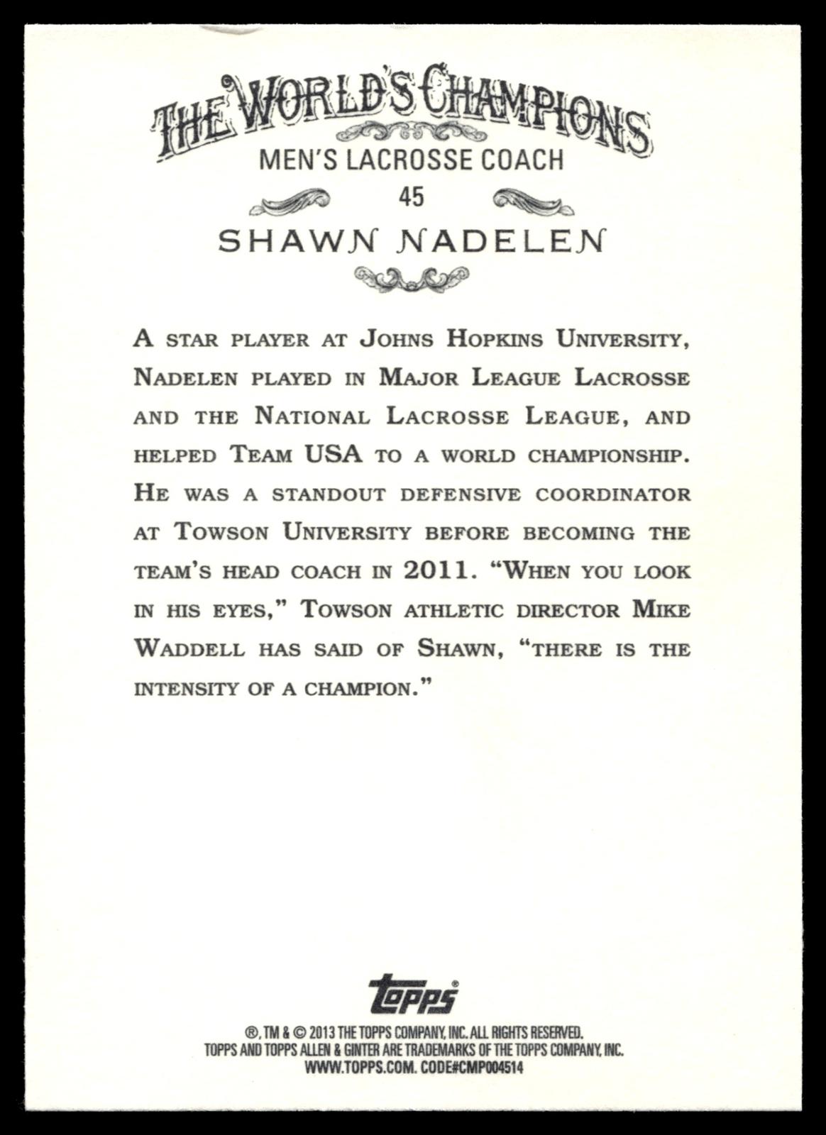Shawn Nadelen 2013 Topps Allen & Ginter John Hopkins #45