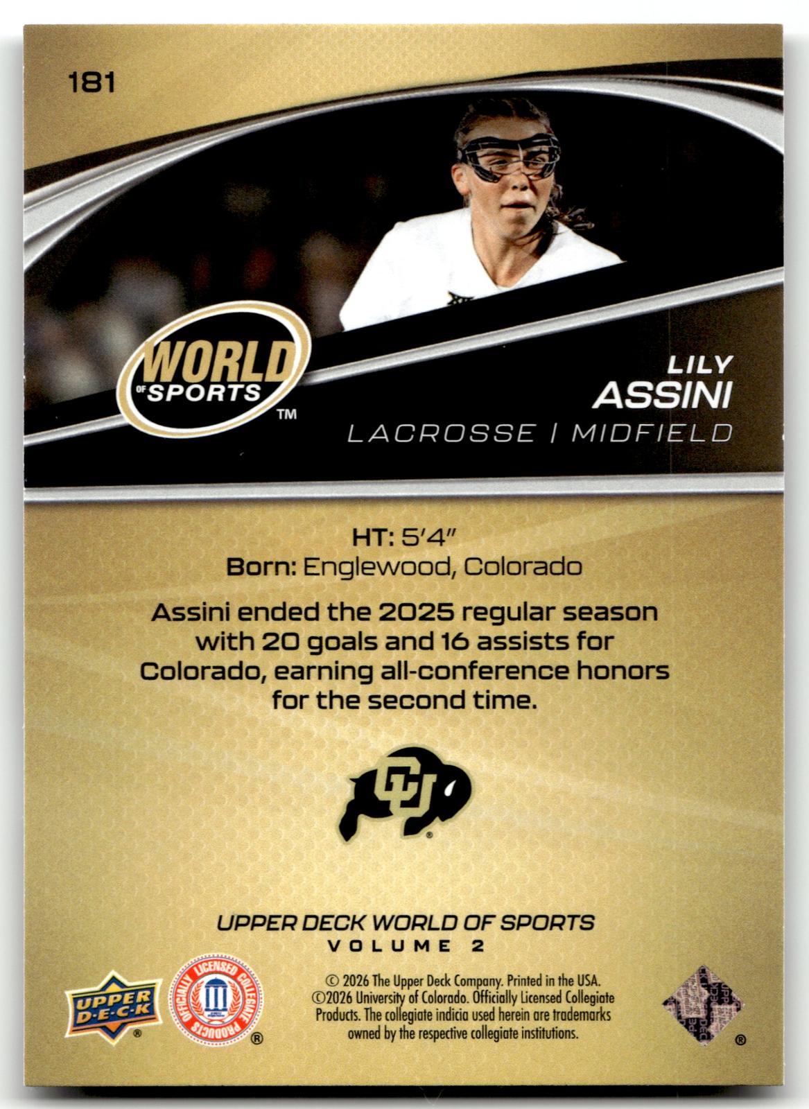 Lily Assini 2026 Upper Deck WOS Volume 2 Colorado #181