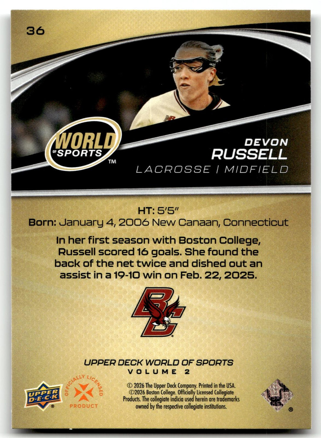 Devon Russell 2026 Upper Deck WOS Volume 2 Boston College #36