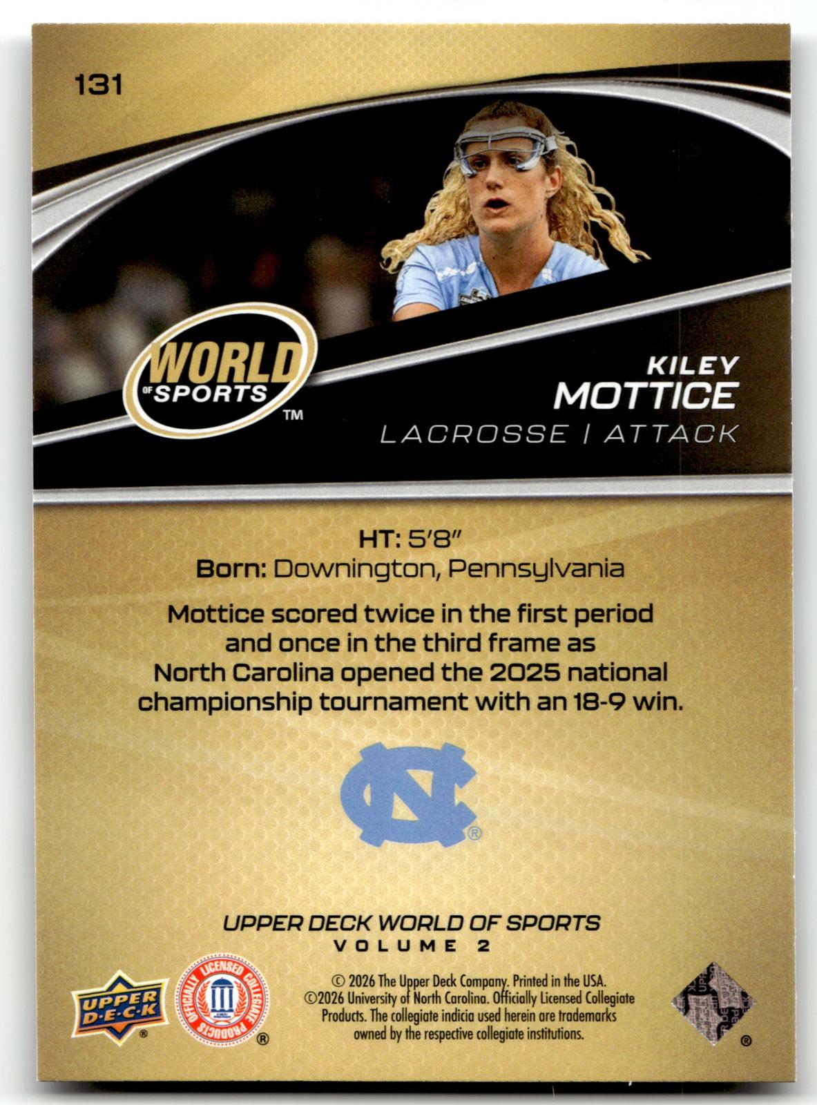 Kiley Mottice 2026 Upper Deck WOS Volume 2 North Carolina #131