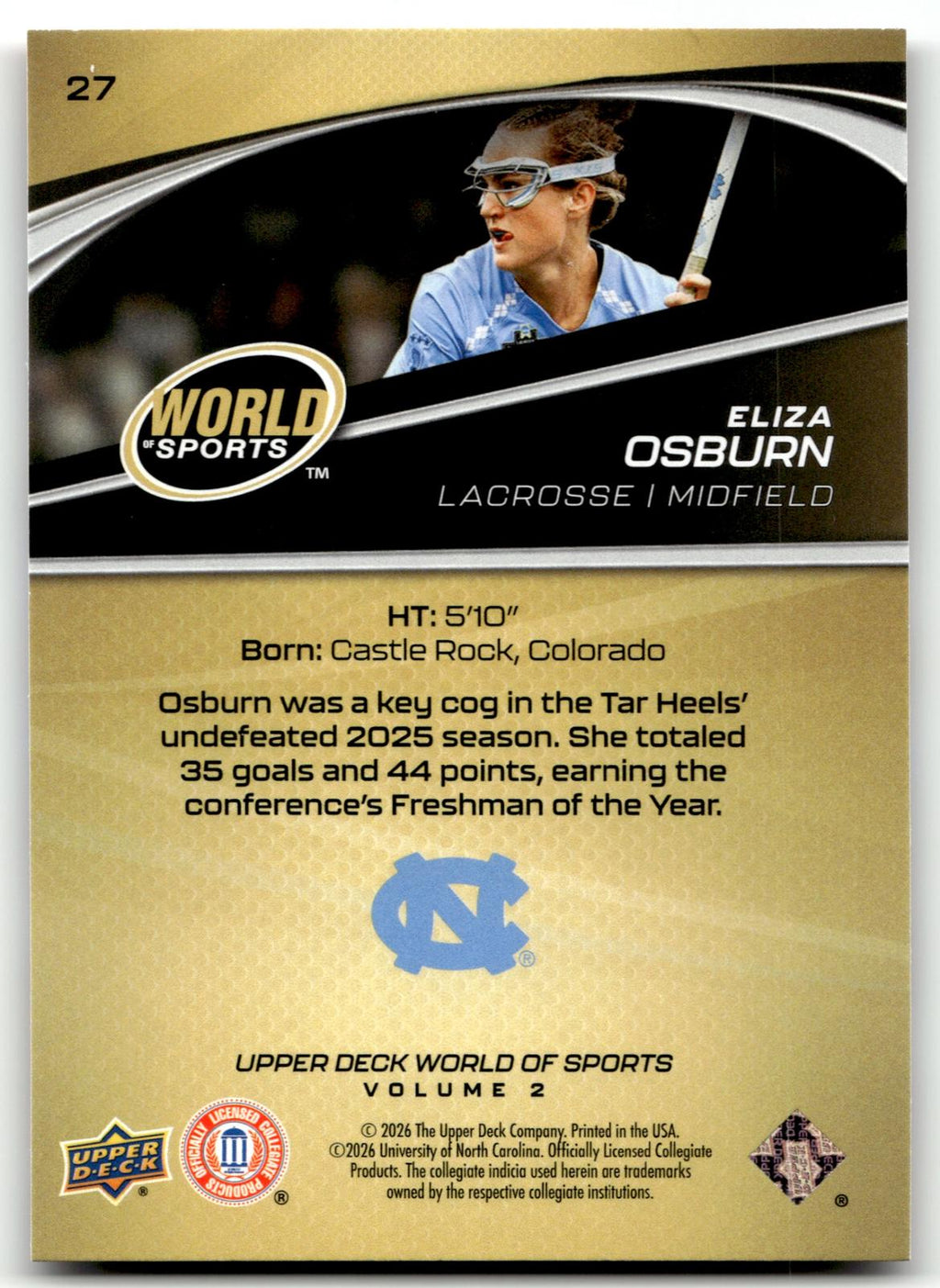 Eliza Osburn 2026 Upper Deck WOS Volume 2 North Carolina #27