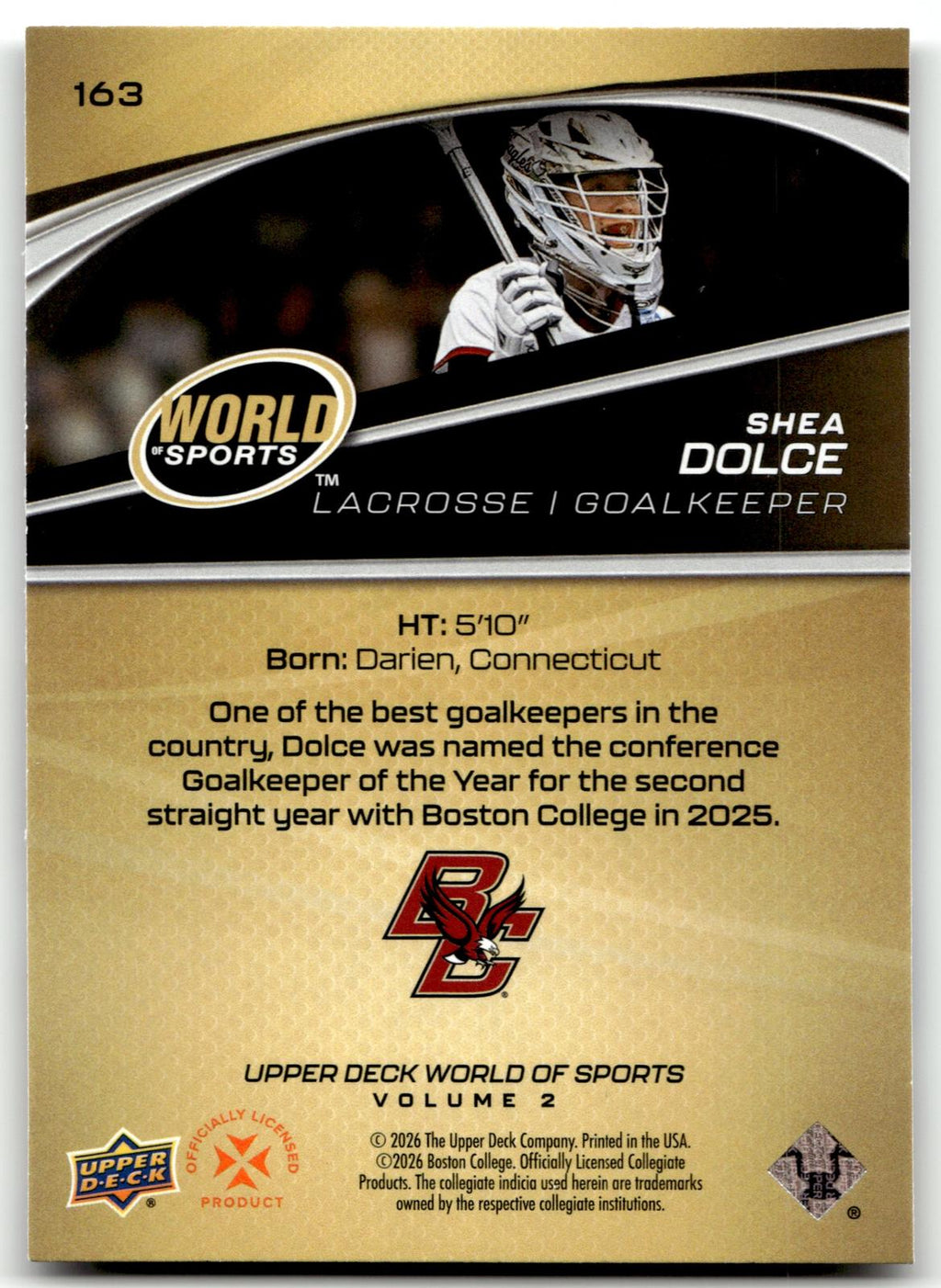 Shea Dolce 2026 Upper Deck WOS Volume 2 Boston College #163