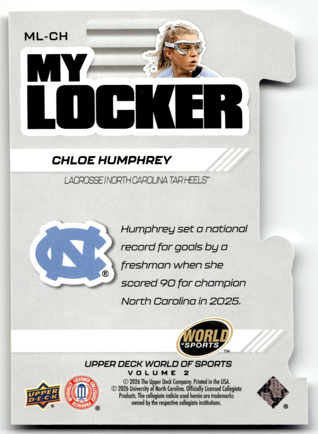 Chloe Humphrey 2026 Upper Deck WOS Volume 2 North Carolina My Locker #ML-CH