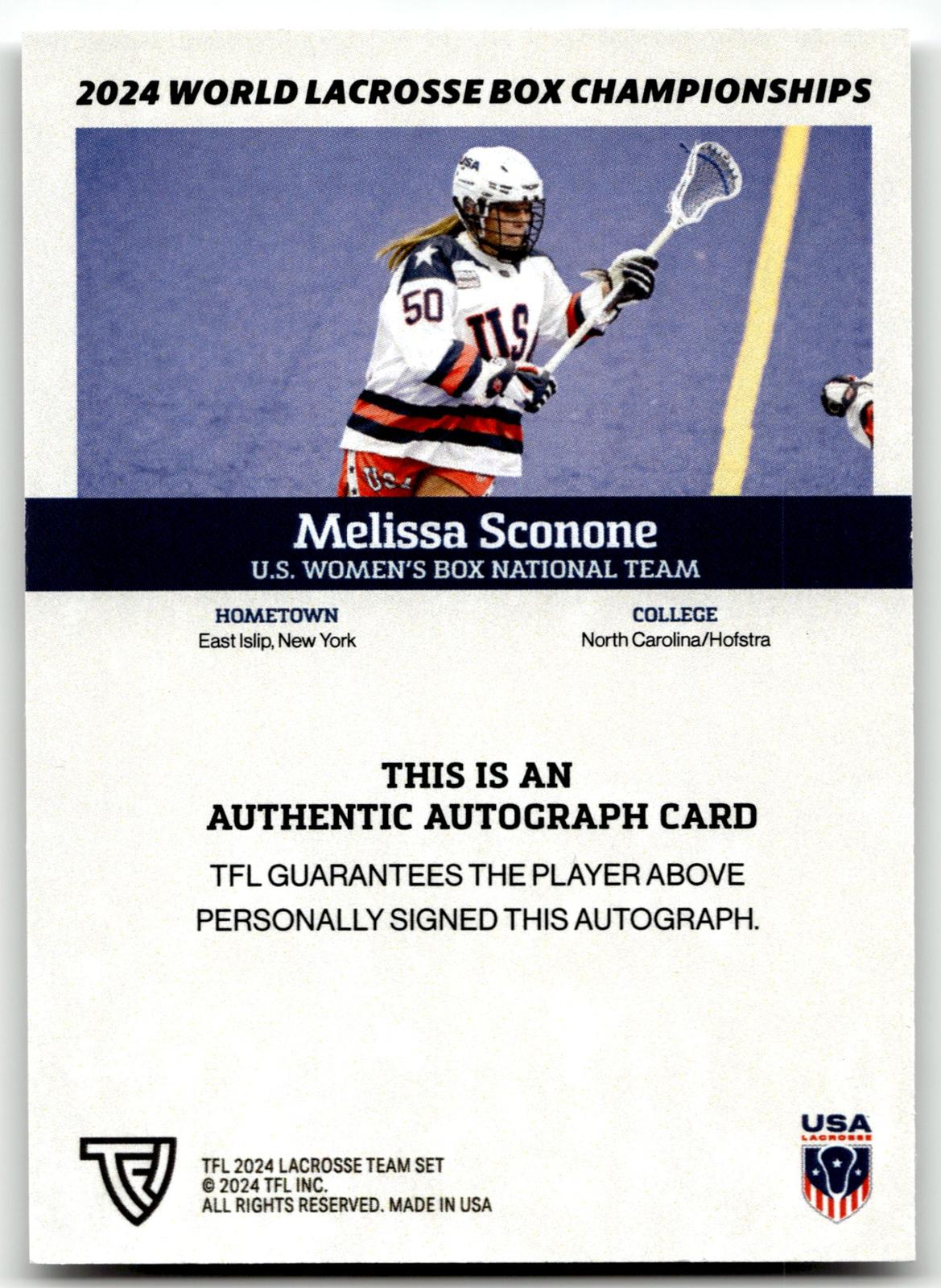 Melissa Sconone 2024 TFL WBLC Team USA Base Auto
