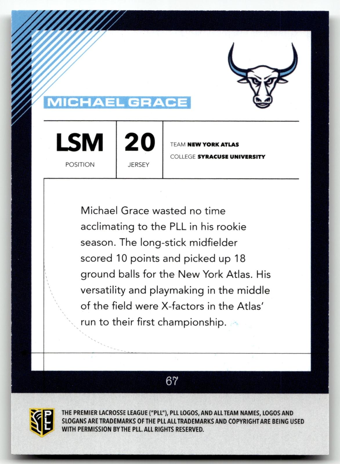 Michael Grace 2026 PLL Fieldside II New York Atlas Base Auto #67