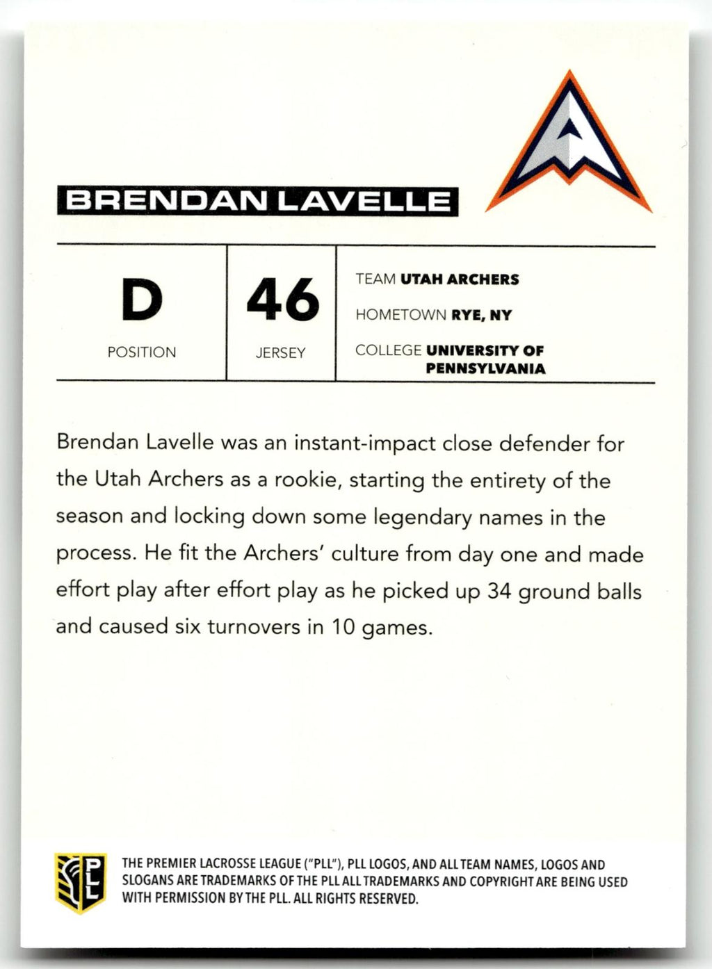 Brendan Lavelle 2025 PLL Flagship Utah Archers Base Auto #28