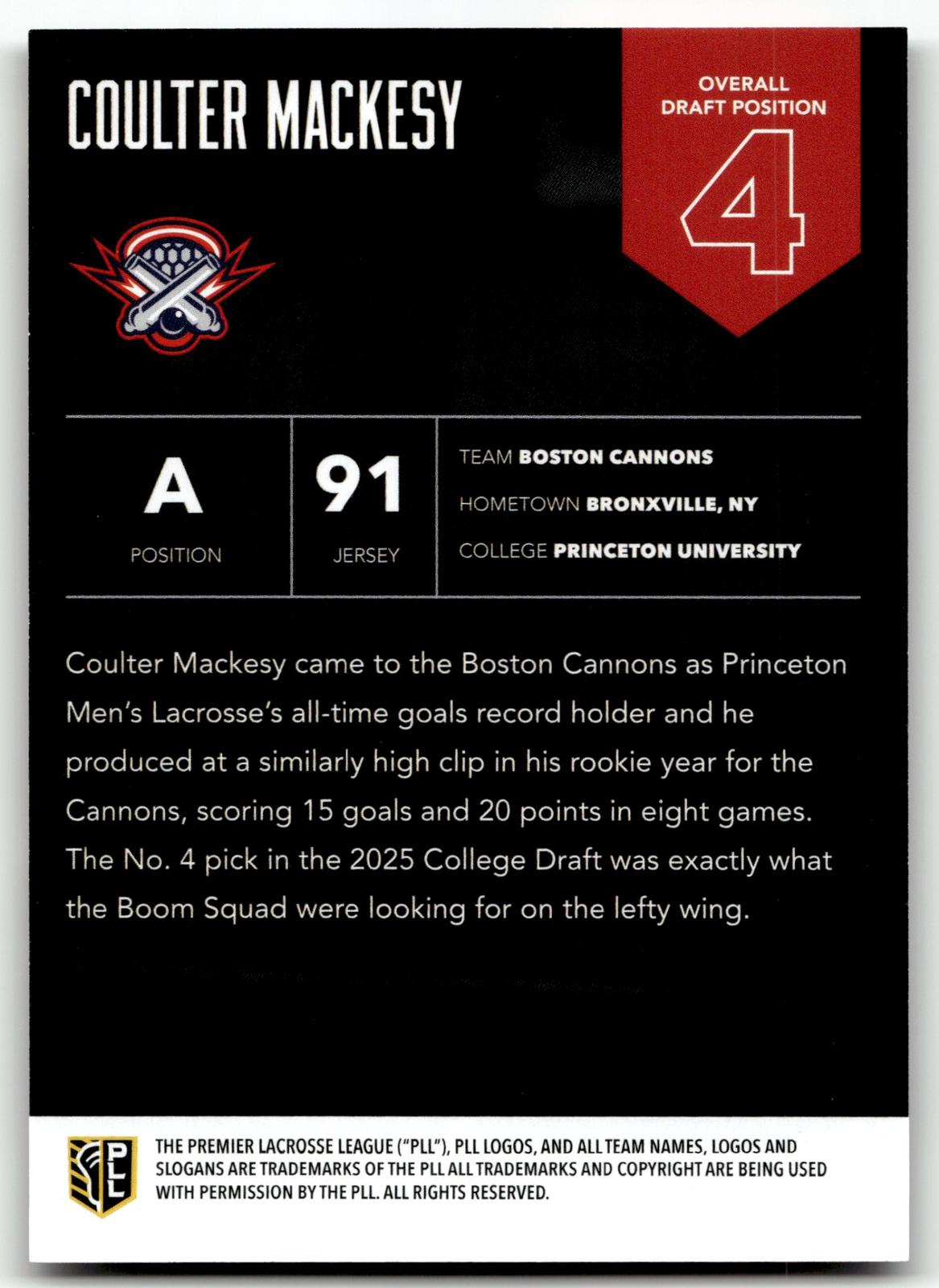 Coulter Mackesy 2025 PLL Flagship Boston Cannons Highly Anticipated 41/50 #4