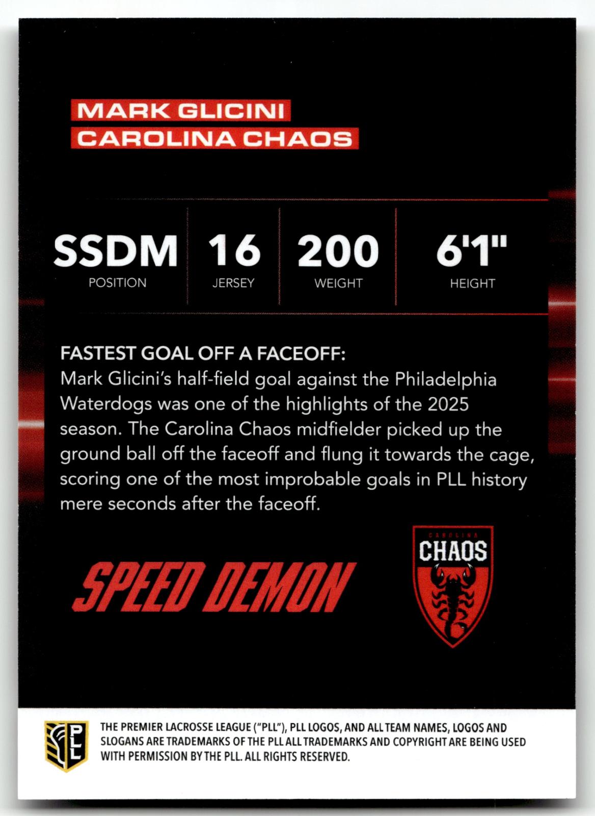 Mark Glicini 2025 PLL Flagship Carolina Chaos Speed Demons 30/50