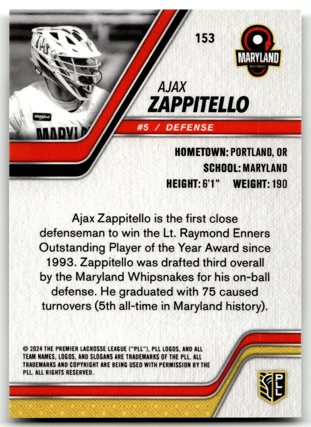 Ajax Zappitello 2024 PLL Release Maryland Whipsnakes Base Auto #153