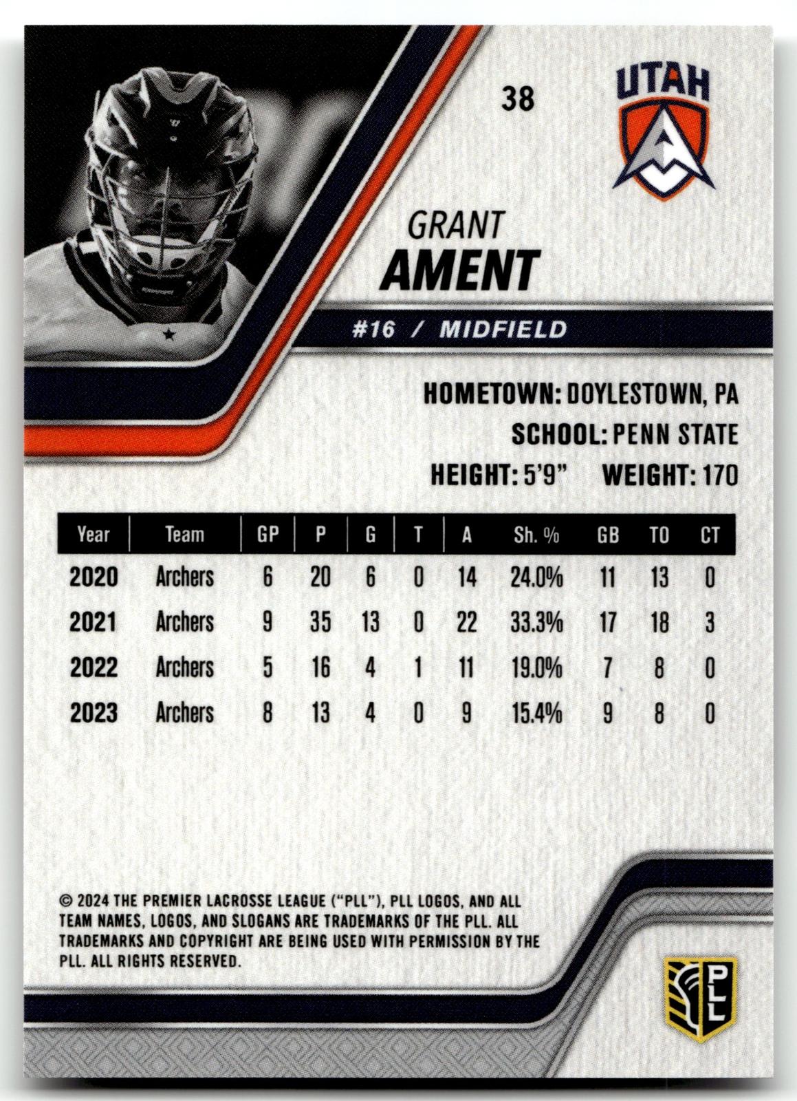 Grant Ament 2024 PLL Release Utah Archers Base Auto #38