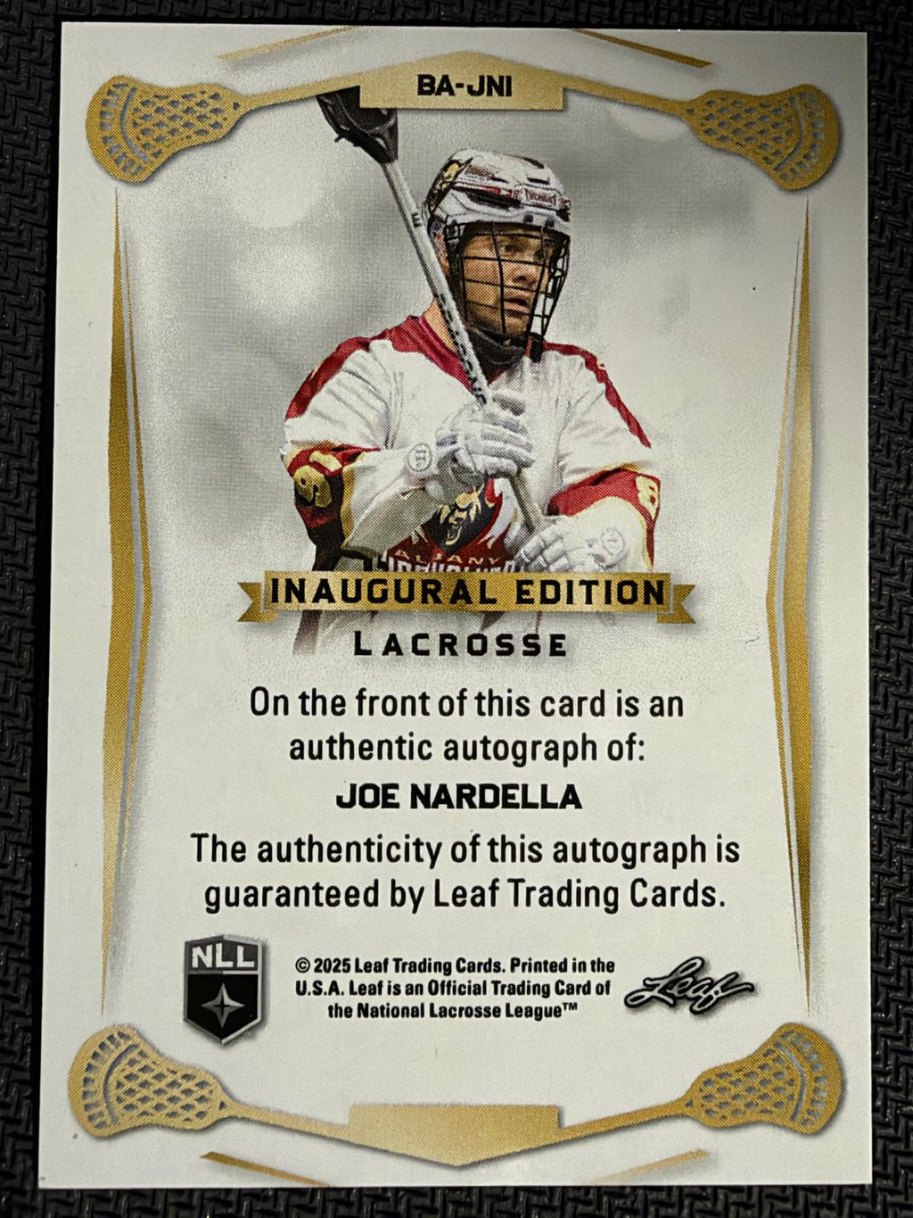 Joe Nardella 2025 Leaf NLL Inaugural Albany Firewolves Red Auto 13/20 #BA-JN1