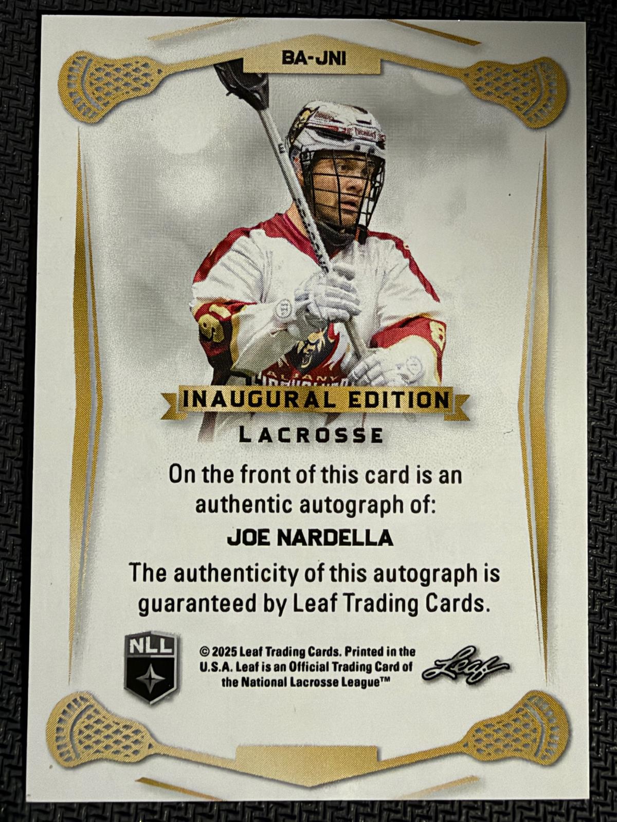 Joe Nardella 2025 Leaf NLL Inaugural Albany Firewolves Red Auto 13/20 #BA-JN1