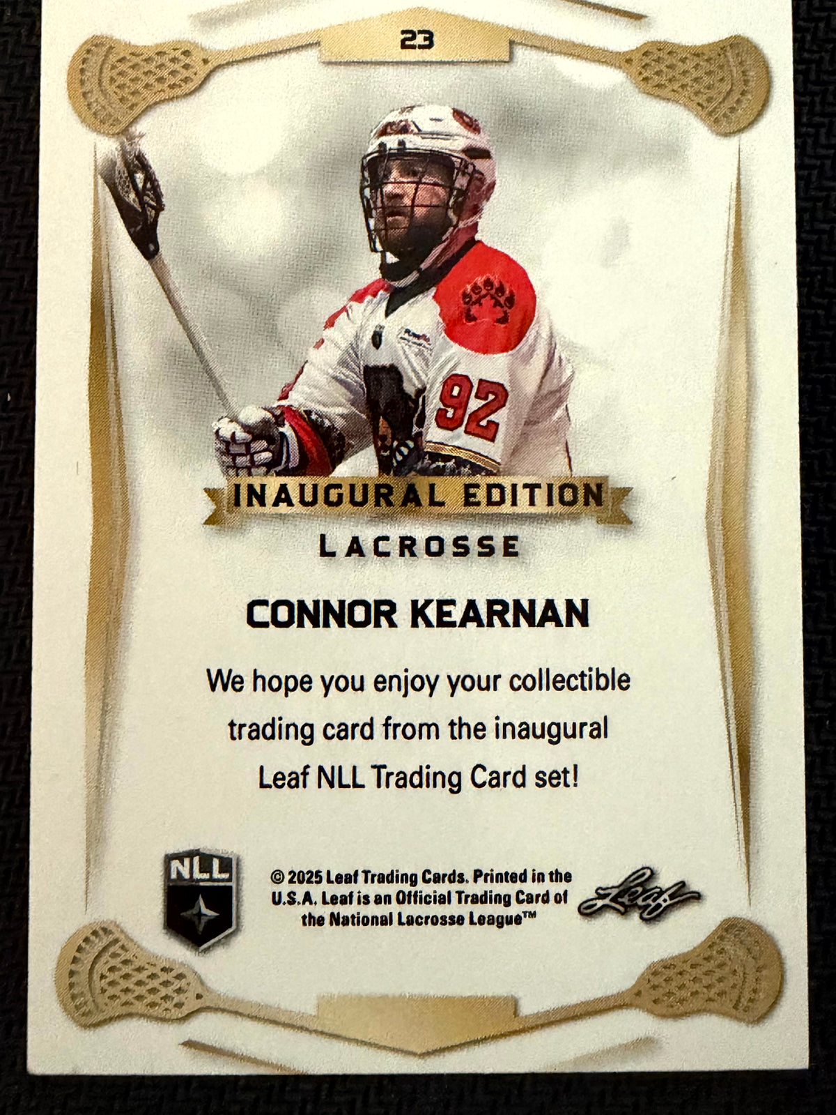 Connor Kearnan 2025 Leaf NLL Inaugural Ottawa Black Bears Rose Gold 42/50 #23