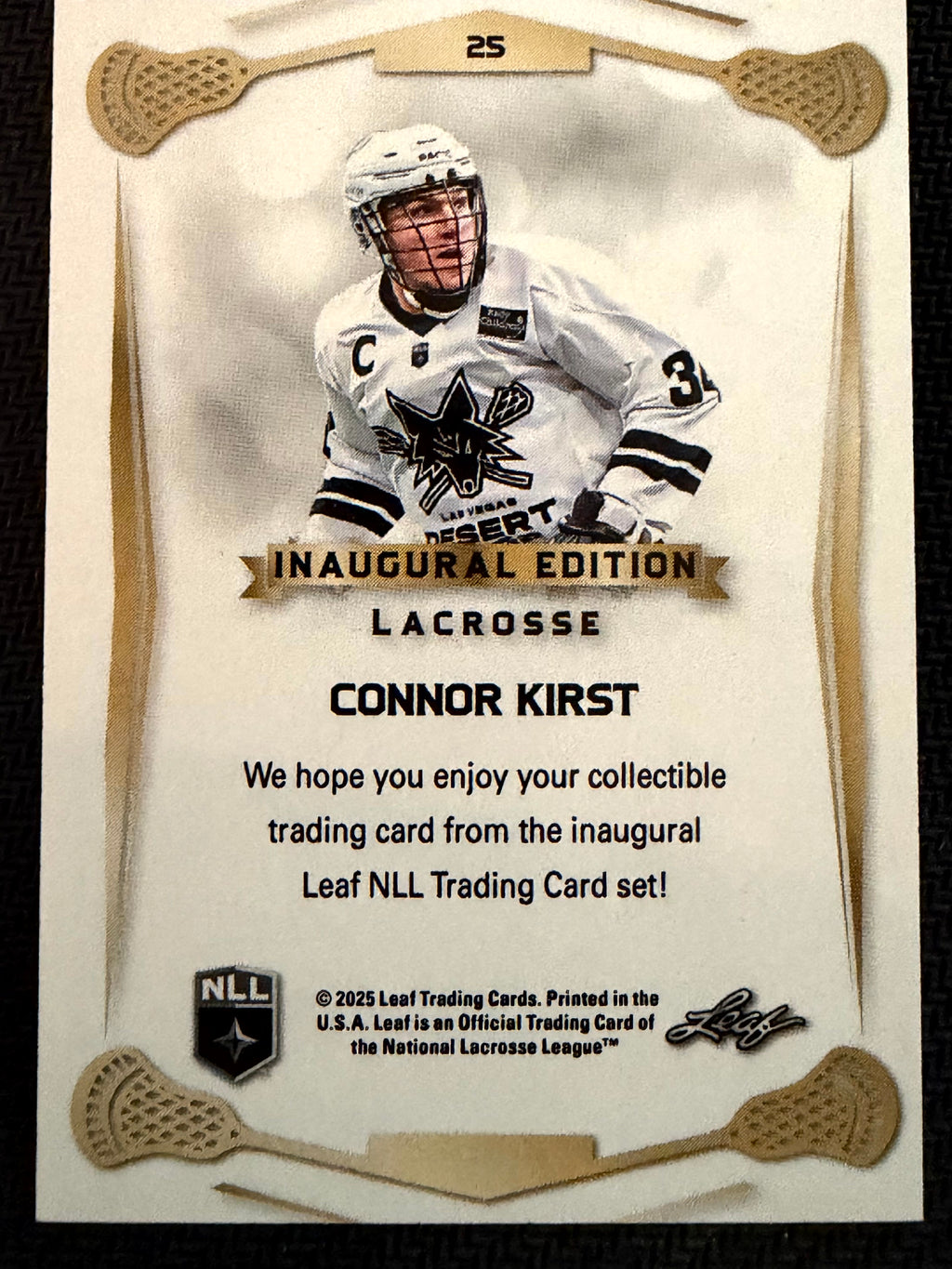 Connor Kirst 2025 Leaf NLL Inaugural Las Vegas Desert Dogs Rose Gold 39/50 #25