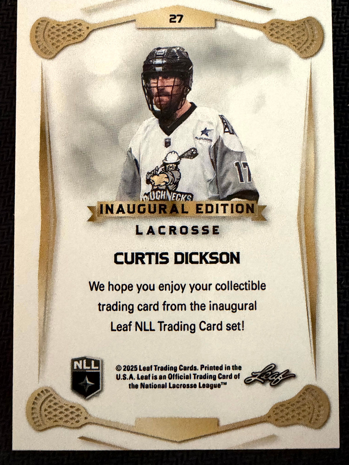 Curtis Dickson 2025 Leaf NLL Inaugural Calgary Roughnecks Rose Gold 23/50 #27